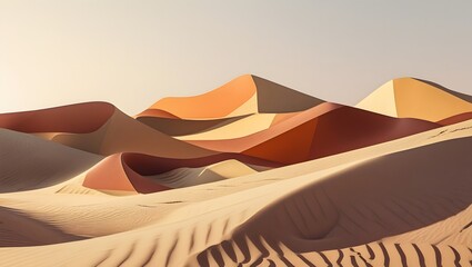 Warm ochre and terracotta desert dunes combined with abstract polygon overlays, perfect for contemporary interiors and digital art.