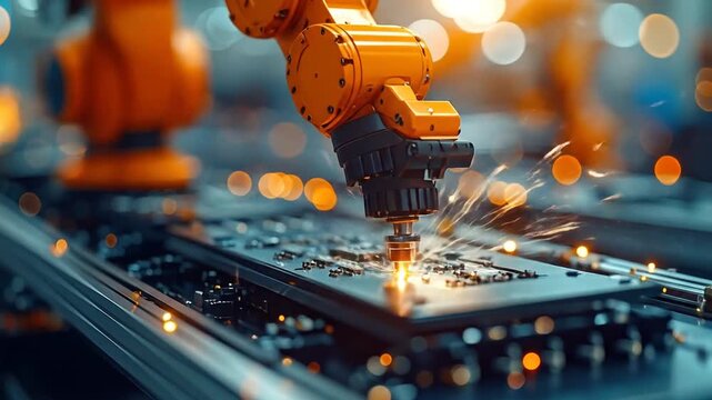 Automated Robotic Welding Process in Modern Manufacturing Plant.