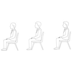 men and 
women and teenagers sitting on bench or chair business group in profile view