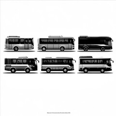 Different bus designs displayed in an array showcasing various and styles under neutral background