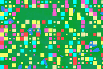 Playful Energetic Mosaic Varied Colored Squares Scattered Backgrounds Modern Art
