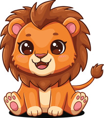 Cartoon lion cub, cute baby lion illustration, adorable jungle king character, happy wild animal artwork, smiling lion drawing, fun wildlife design