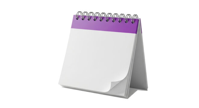 Isolated blank desk calendar with purple top, office or home planning and schedule