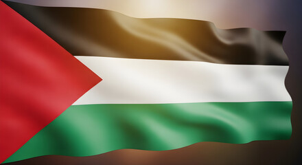 Obraz premium A softly lit, stylized, and gently waving flag featuring red, black, white and green coloration.