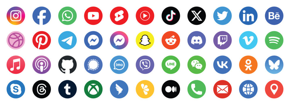popular social media logo icon set colorful circle vector collection for web mobile app and digital design