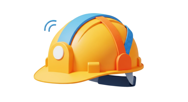 Isolated construction helmet with signal, hard hat with strap, safety equipment, symbol