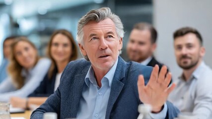 Strategic Discussion: A distinguished leader, engaged in a business summit, passionately leads a discussion amidst a collective of professionals.