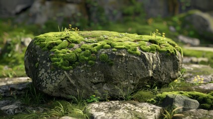 Natural moss-covered stone texture background
