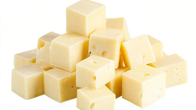 A creative arrangement of cheese cubes piled high, ideal for food styling or as a decorative element
