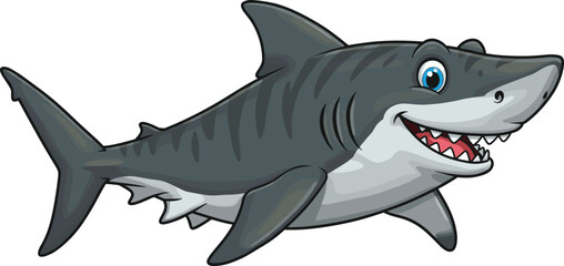 Cartoon shark illustration, happy smiling predator, cute marine animal drawing, ocean wildlife character, underwater sea creature artwork, fun aquatic fish design