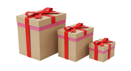 Obraz premium Isolated Assortment of Three Wrapped Gifts in Increasing Size, Ribbon-Decorated