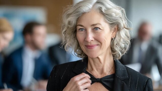 Poised Presence: Confident business executive exudes leadership and grace within the modern office environment. This dynamic portrait captures the essence of experience, wisdom.