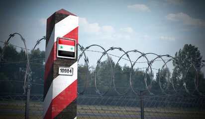 Border post with flag of Syria - 3D illustration
