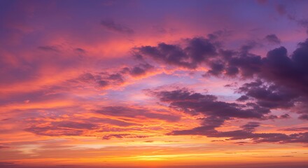 Fototapeta premium Colorful Sunset Sky with Pink Purple Orange Clouds Over Horizon