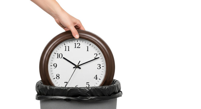 Isolated image of throwing an outdated clock into a trash can, representing concept - Powered by Adobe