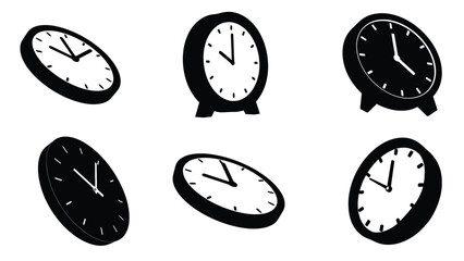 Set of Black and White Clock and Time Icons in Multiple Styles Representing Stopwatch, Alarm, Schedule and Productivity – Outline and Silhouette Vector Illustration
