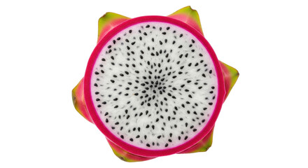 Isolated half dragon fruit close up, tropical pitaya, healthy, fresh and delicious food