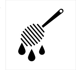 Simple black vector icon of a honey spoon with dripping honey, symbolizing sweetness