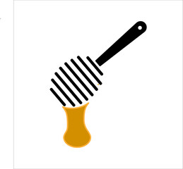 Simple black vector icon of a honey spoon with dripping honey, symbolizing sweetness