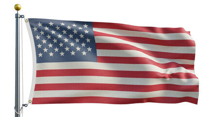 Isolated Waving US flag on pole, a patriotic symbol of America and United States of America