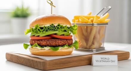Delicious Vegan Burger with Fresh Ingredients for World Vegetarian Day Celebration