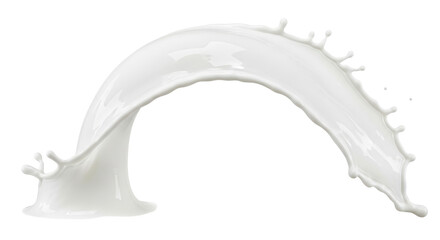 Isolated shot of milk splash in an arch shape with droplets in motion, against neutral space