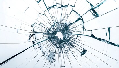 Shattered glass surface with radial cracks against a bright background