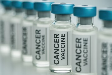 Cancer Vaccine Vials on White Surface With Blurred Background in a Medical Lab