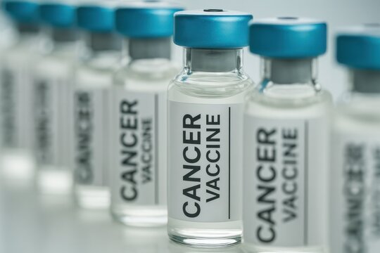 Cancer Vaccine Vials on White Surface With Blurred Background in a Medical Lab

