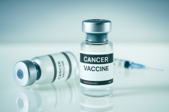 Cancer Vaccine Vials and a syringe isolated close-up on a white background, medicine
