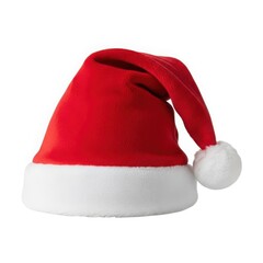 Classic red santa hat with white pom pom for festive holiday celebrations isolated on white background