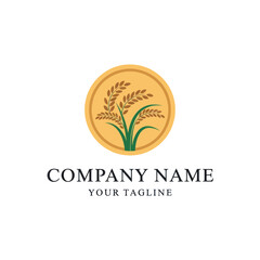 Fototapeta premium Elegant Golden Circle Rice Plant Logo Design for Agriculture and Food Companies with Customizable Text on White Background, Flat Vector Elements, Vector Illustration, Simple Vector, Stylized Vector