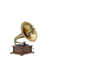Vintage gramophone music player antique record player golden phonograph sound system audio equipment