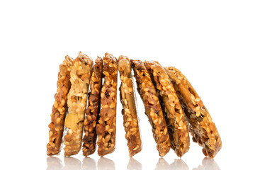 Thaler cookies with nuts and honey isolated on white background, close-up.