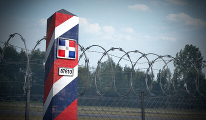 Border post with flag of Dominican Republic - 3D illustration