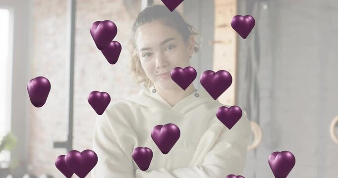 Marketer receiving drifting purple hearts while crossing arms and smirking showcasing overlay