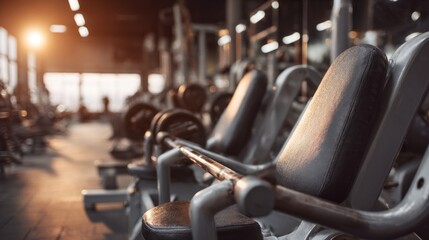 Blurred interior of a gym showcasing exercise equipment and a bright atmosphere during workout hours