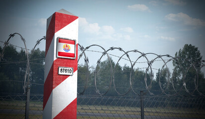 Border post with flag of French Polynesia - 3D illustration