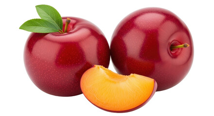 Isolated Red Plums, Delicious Fresh Fruit, Sweet Healthy Snack, Summer Harvest