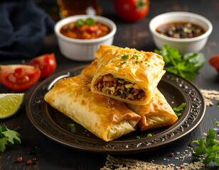 Delicious filled pastries on plate