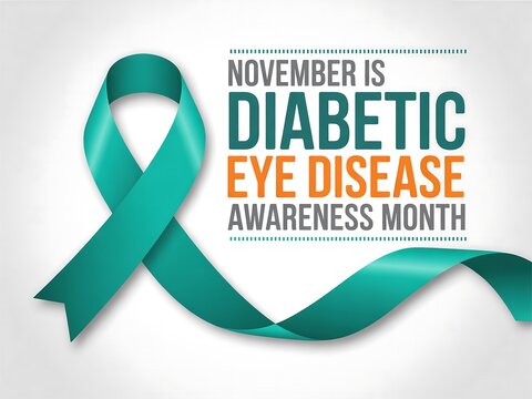 November is diabetic eye disease awareness month with a teal ribbon symbol