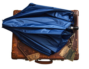 Minimal Folded Blue Umbrella with Travel Accessories