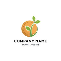 Modern Sustainable Finance Logo: Green Sprout from Golden Coin, Company Name and Tagline on White Background, Flat Vector Elements, Vector Illustration, Simple Vector, Stylized Vector Drawing, Vector