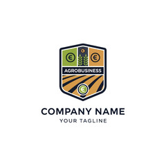 Agribusiness Company Logo with Euro Symbols, Wheat Stalks, and Field Rows on White Background, Flat Vector Elements, Vector Illustration, Simple Vector, Stylized Vector Drawing, Vector Template,