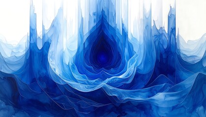 Abstract blue artistic illustration resembling watery forms on white