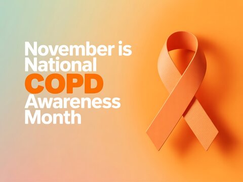 November is national copd awareness month with an orange ribbon symbolizing support and education