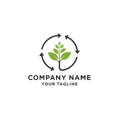 Sustainable Growth Eco-friendly Logo with Green Plant and Recycling Arrows - Modern Environmental Business Branding on White Background, Flat Vector Elements, Vector Illustration, Simple Vector,