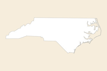 Vector graphic artwork suitable for print and web containing flat detailed map of NORTH CAROLINA