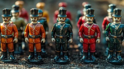 Group of toy soldiers standing together, perfect for use in illustrations, advertisements or educational materials