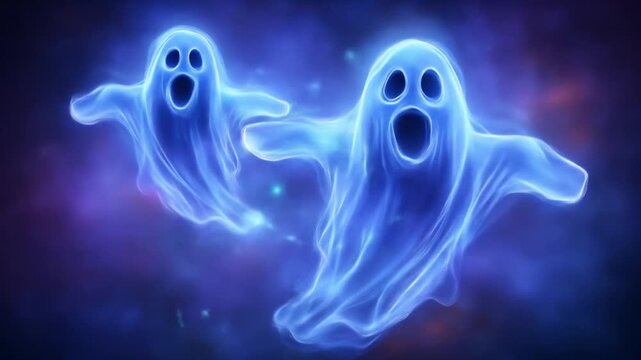 Two glowing blue ghosts floating in space.